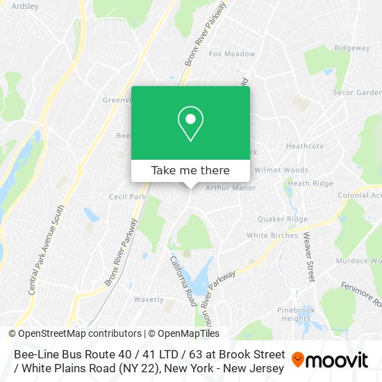 Mapa de Bee-Line Bus Route 40 / 41 LTD / 63 at Brook Street / White Plains Road (NY 22)