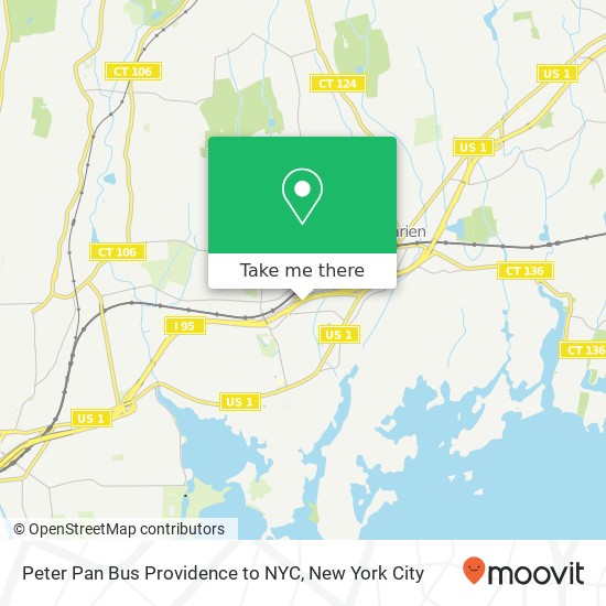 Mapa de Peter Pan Bus Providence to NYC