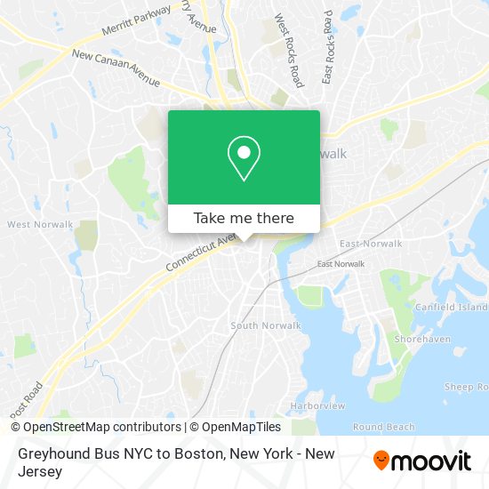 Mapa de Greyhound Bus NYC to Boston