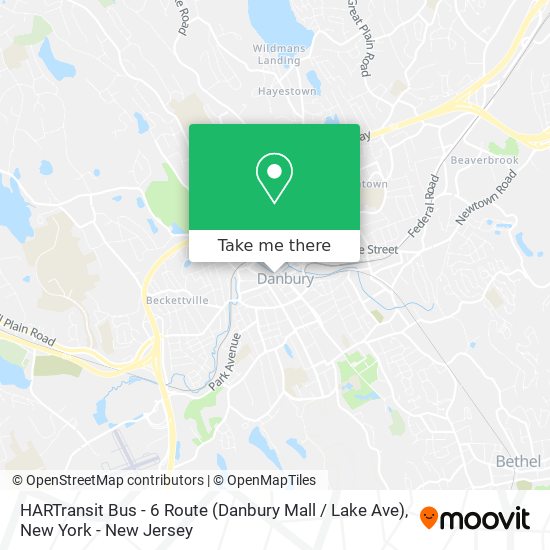 Mapa de HARTransit Bus - 6 Route (Danbury Mall / Lake Ave)