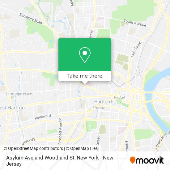 Asylum Ave and Woodland St map