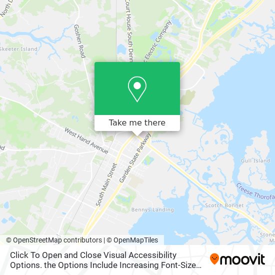 Mapa de Click To Open and Close Visual Accessibility Options. the Options Include Increasing Font-Size and