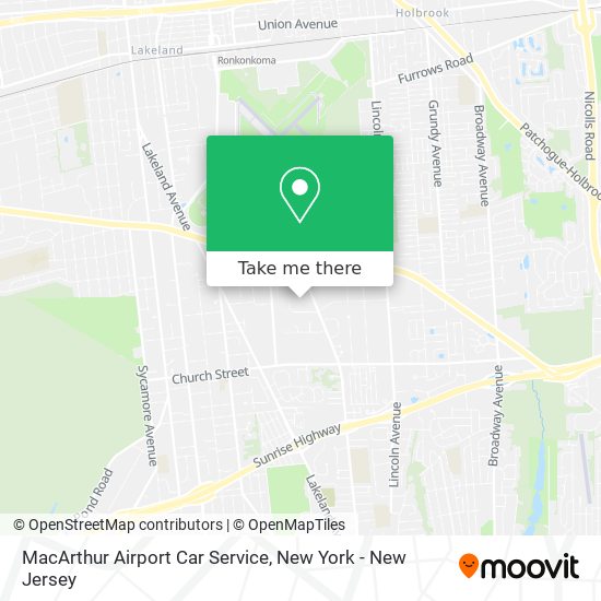 MacArthur Airport Car Service map