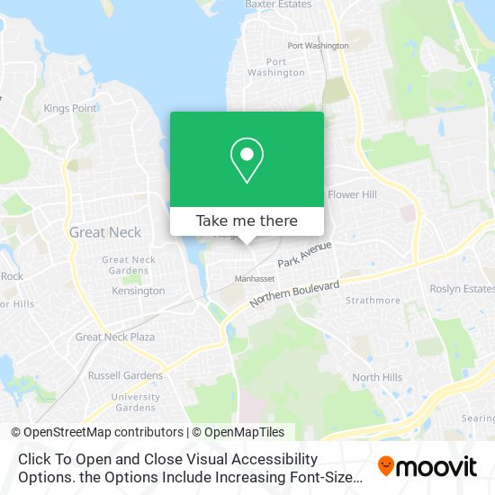 Mapa de Click To Open and Close Visual Accessibility Options. the Options Include Increasing Font-Size and