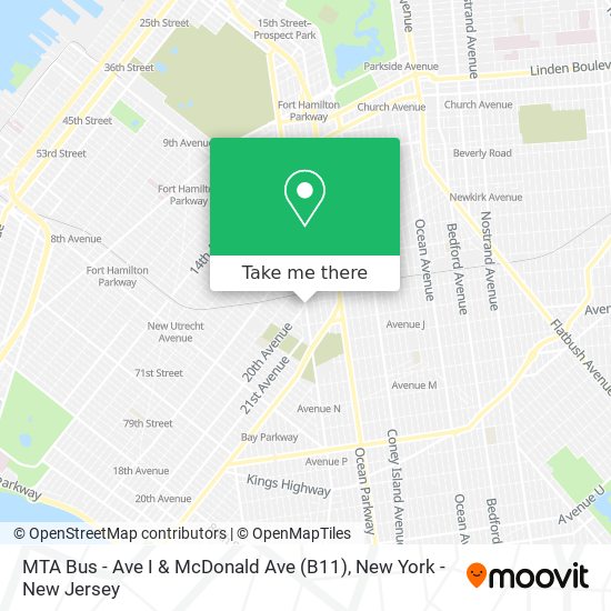 MTA Bus - Ave I & McDonald Ave (B11) map