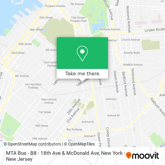 Mapa de MTA Bus - B8 - 18th Ave & McDonald Ave