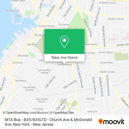 Mapa de MTA Bus - B35 / B35LTD - Church Ave & McDonald Ave