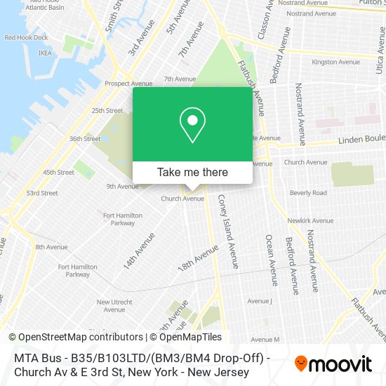 Mapa de MTA Bus - B35 / B103LTD / (BM3 / BM4 Drop-Off) - Church Av & E 3rd St