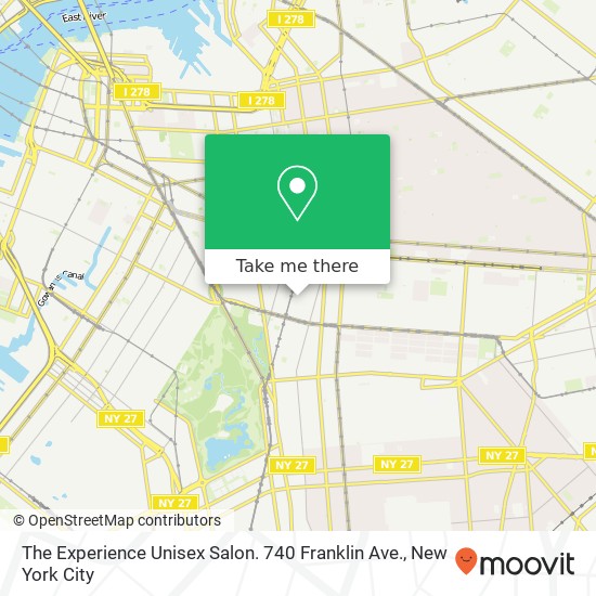 Mapa de The Experience Unisex Salon. 740 Franklin Ave.