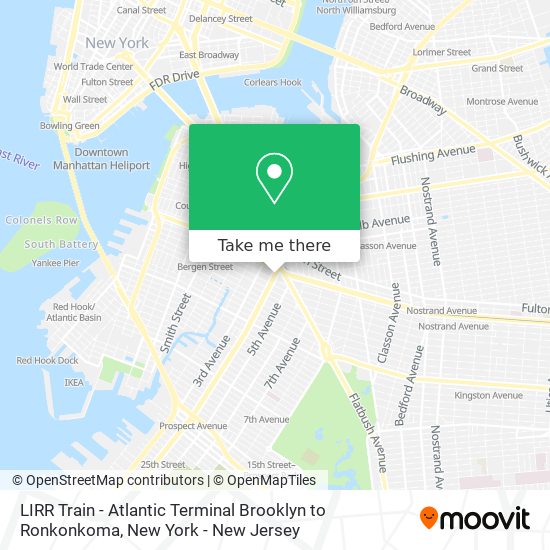 LIRR Train - Atlantic Terminal Brooklyn to Ronkonkoma map