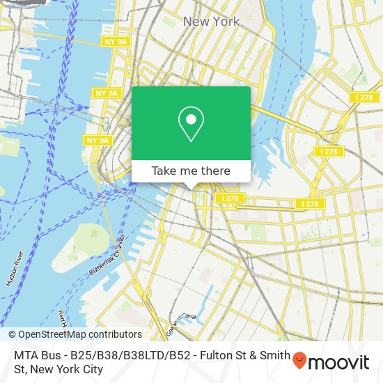 Mapa de MTA Bus - B25 / B38 / B38LTD / B52 - Fulton St & Smith St