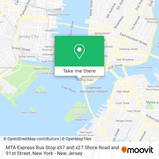 MTA Express Bus Stop x37 and x27 Shore Road and 91st Street map