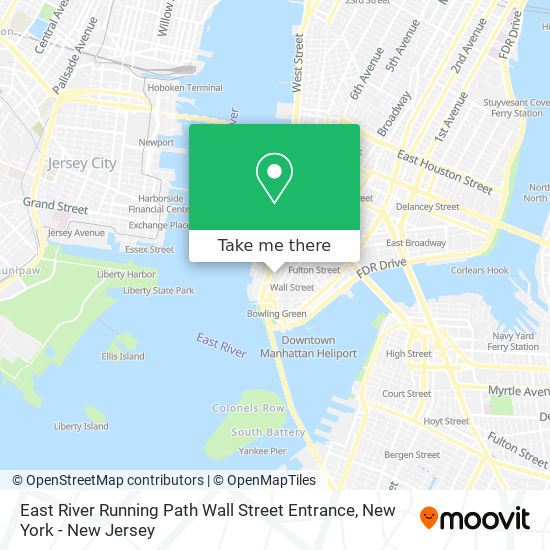 Mapa de East River Running Path Wall Street Entrance