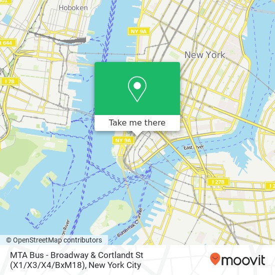 Mapa de MTA Bus - Broadway & Cortlandt St (X1 / X3 / X4 / BxM18)
