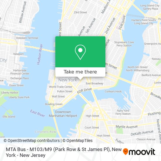 MTA Bus - M103 / M9 (Park Row & St James Pl) map