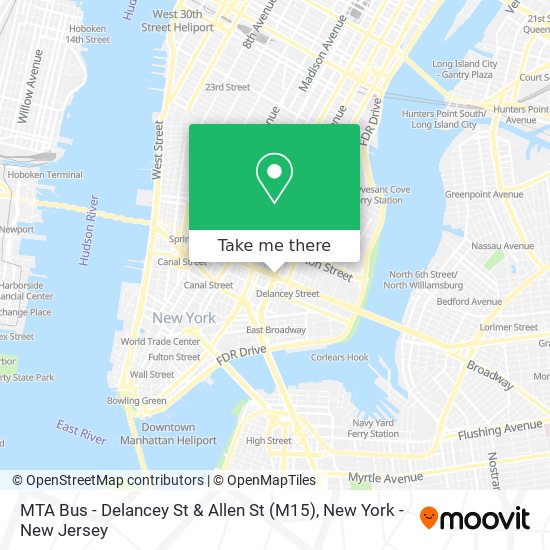 Mapa de MTA Bus - Delancey St & Allen St (M15)