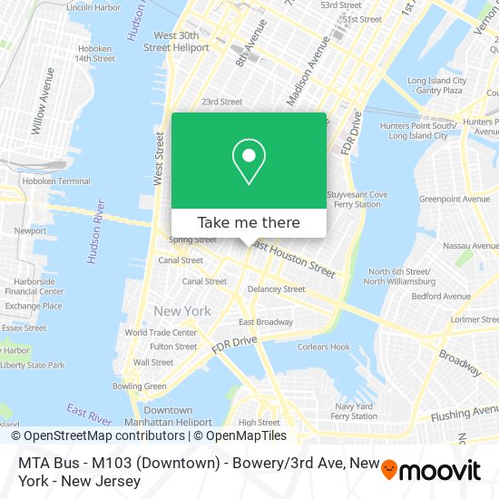 Mapa de MTA Bus - M103 (Downtown) - Bowery / 3rd Ave
