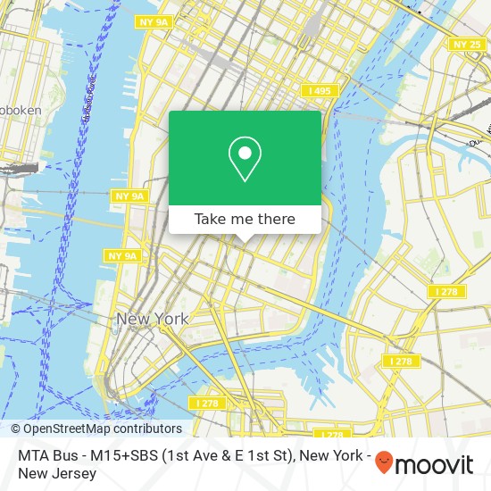 MTA Bus - M15+SBS (1st Ave & E 1st St) map