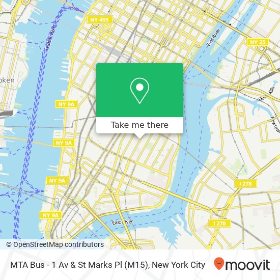 MTA Bus - 1 Av & St Marks Pl (M15) map