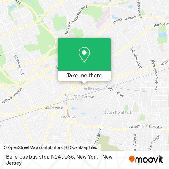 Mapa de Bellerose bus stop N24 , Q36