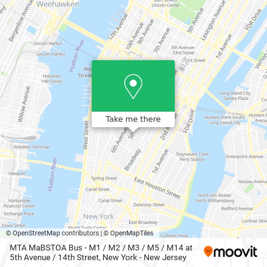 Mapa de MTA MaBSTOA Bus - M1 / M2 / M3 / M5 / M14 at 5th Avenue / 14th Street