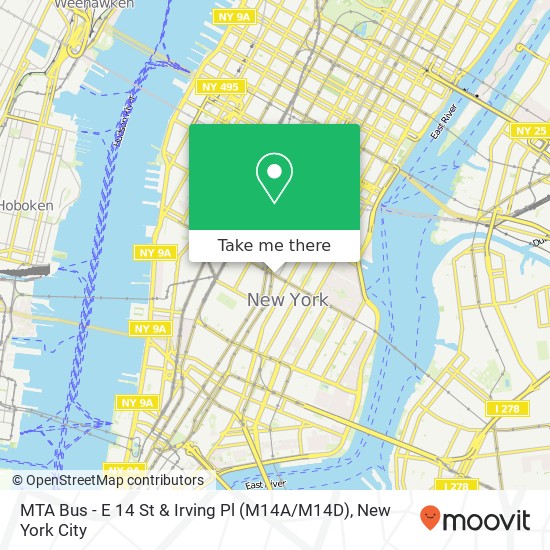 Mapa de MTA Bus - E 14 St & Irving Pl (M14A / M14D)