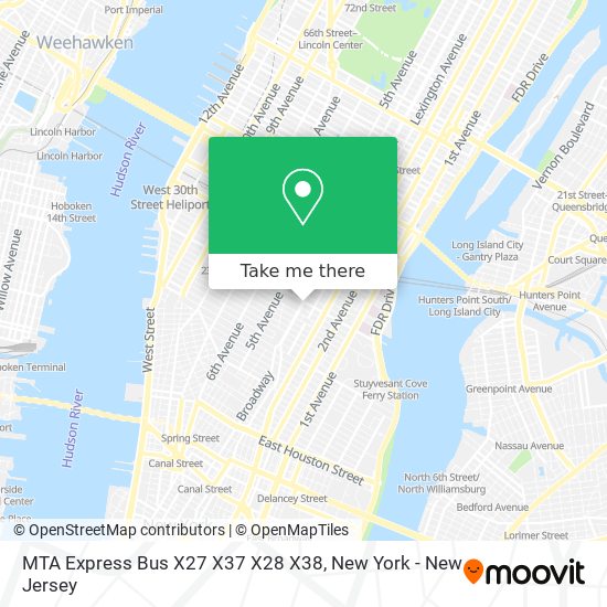 MTA Express Bus X27 X37 X28 X38 map