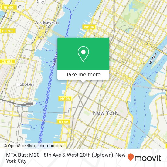 Mapa de MTA Bus: M20 - 8th Ave & West 20th (Uptown)