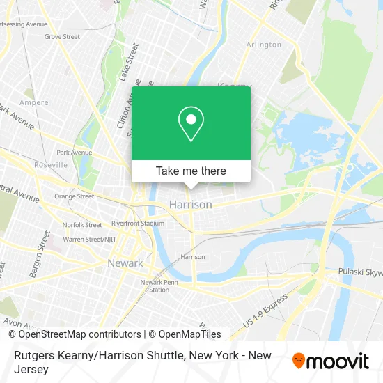 Rutgers Kearny / Harrison Shuttle map