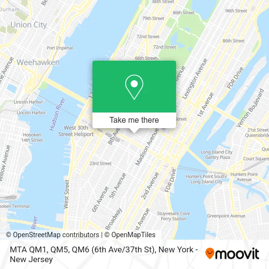 MTA QM1, QM5, QM6 (6th Ave / 37th St) map