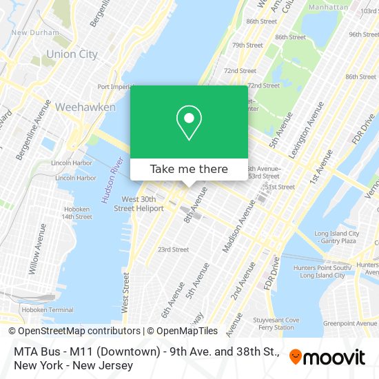 MTA Bus - M11 (Downtown) - 9th Ave. and 38th St. map