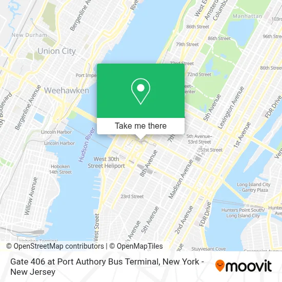 Gate 406 at Port Authory Bus Terminal map