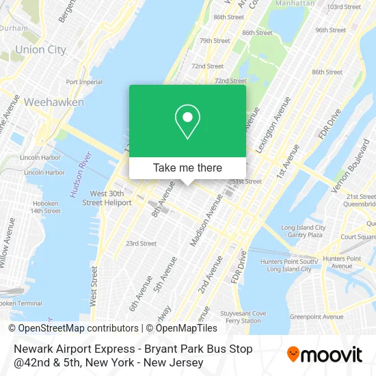 Newark Airport Express - Bryant Park Bus Stop @42nd & 5th map