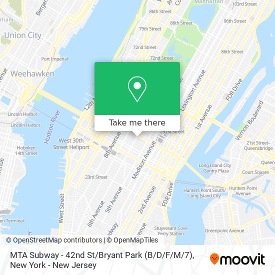 Mapa de MTA Subway - 42nd St / Bryant Park (B / D/F / M/7)