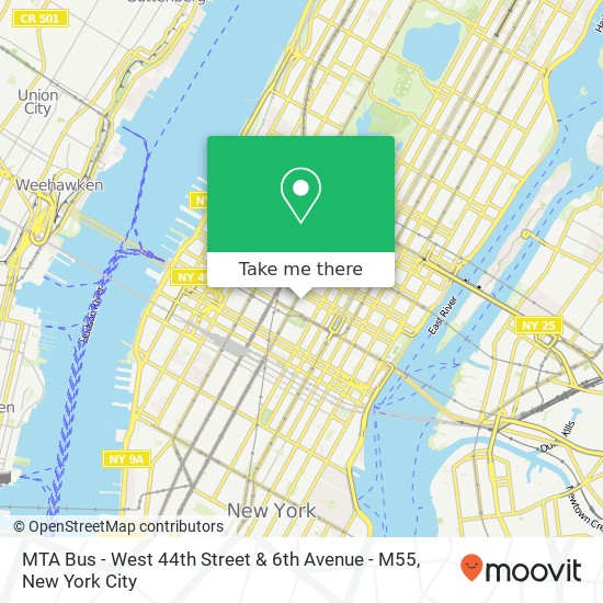 Mapa de MTA Bus - West 44th Street & 6th Avenue - M55