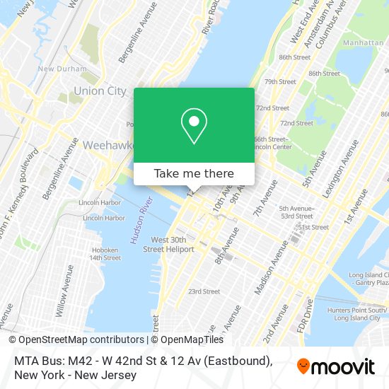 MTA Bus: M42 - W 42nd St & 12 Av (Eastbound) map