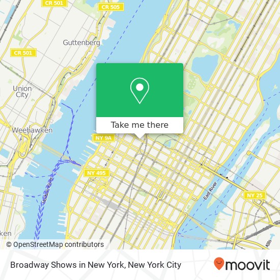 Mapa de Broadway Shows in New York