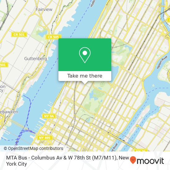 Mapa de MTA Bus - Columbus Av & W 78th St (M7 / M11)