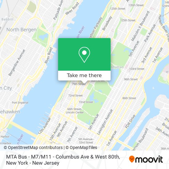 Mapa de MTA Bus - M7 / M11 - Columbus Ave & West 80th