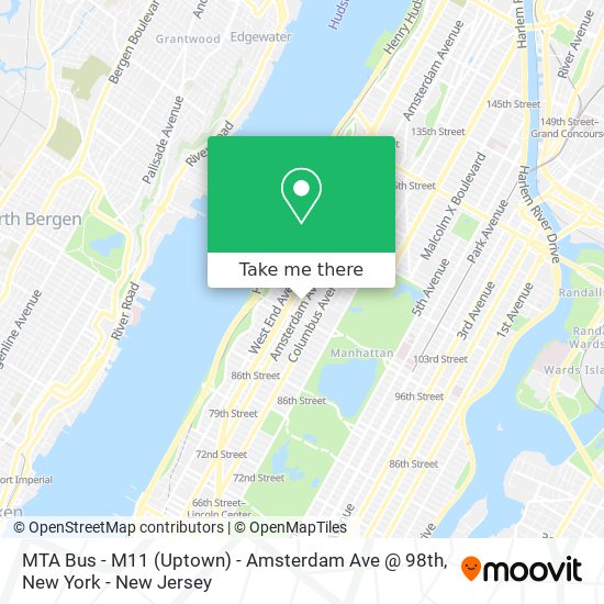 Mapa de MTA Bus - M11 (Uptown) - Amsterdam Ave @ 98th