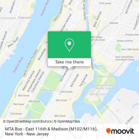 Mapa de MTA Bus - East 116th & Madison (M102 / M116)