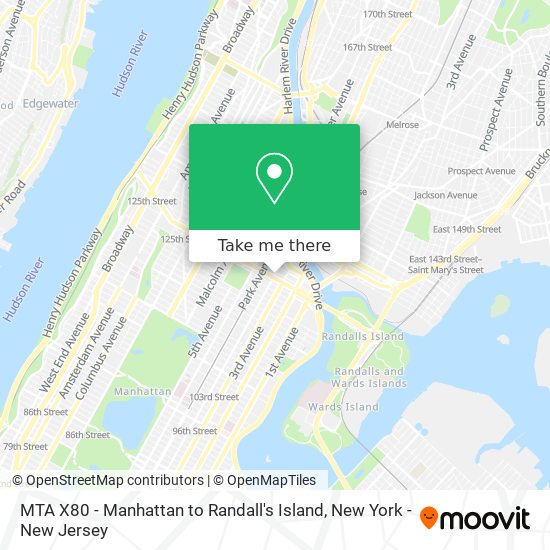 Mapa de MTA X80 - Manhattan to Randall's Island