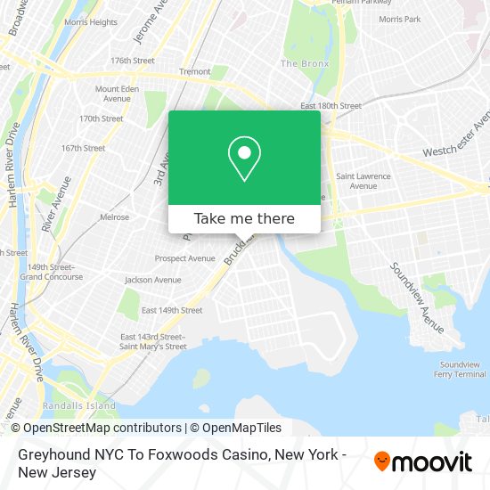 Mapa de Greyhound NYC To Foxwoods Casino