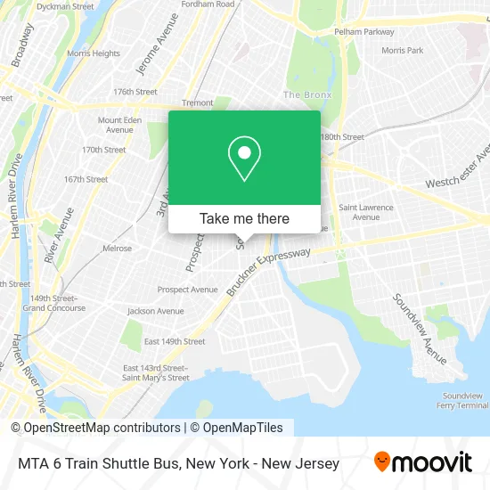 MTA 6 Train Shuttle Bus map