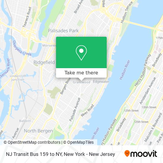 Mapa de NJ Transit Bus 159 to NY