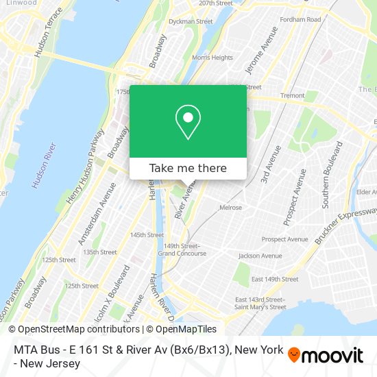 Mapa de MTA Bus - E 161 St & River Av (Bx6 / Bx13)