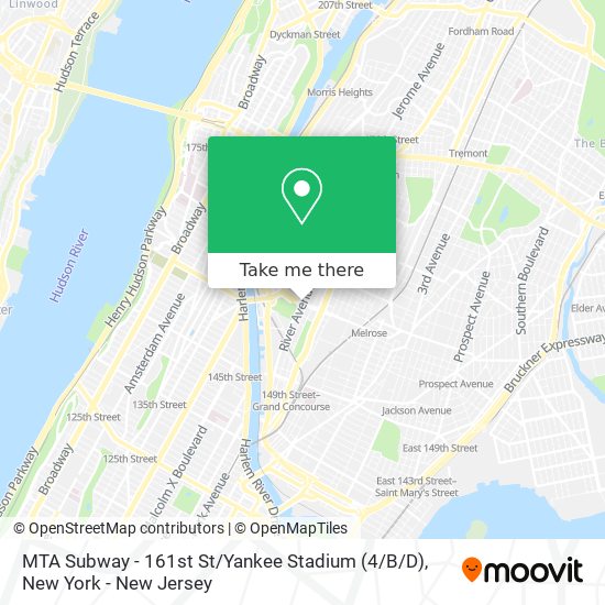 Mapa de MTA Subway - 161st St / Yankee Stadium (4 / B/D)