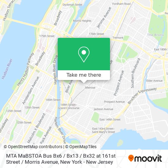 Mapa de MTA MaBSTOA Bus Bx6 / Bx13 / Bx32 at 161st Street / Morris Avenue