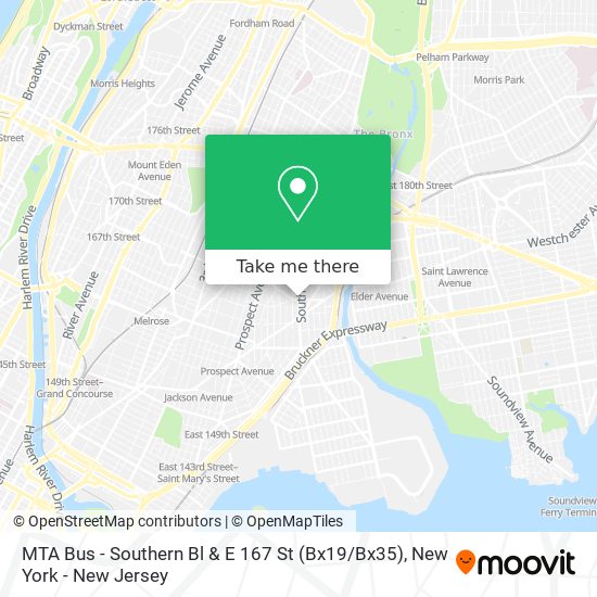 Mapa de MTA Bus - Southern Bl & E 167 St (Bx19 / Bx35)