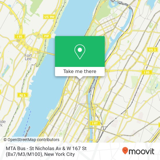 Mapa de MTA Bus - St Nicholas Av & W 167 St (Bx7 / M3 / M100)
